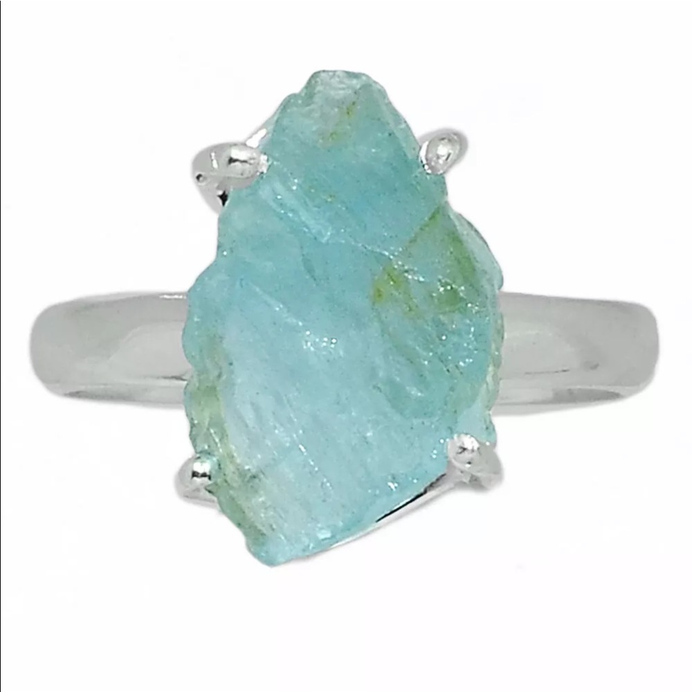 Natural rough aquamarine Sterling silver rings - Picture 3 of 7